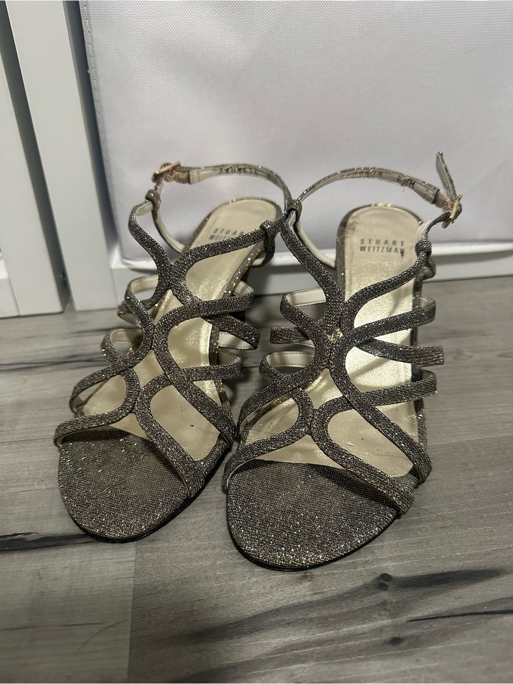 Stuart Weitzman Metallic Strappy Evening Sandals - Bronze